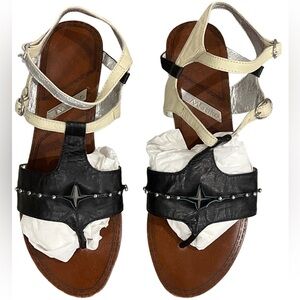 Matiko Women’s Black and Cream Leather Women's Sandals with Silver Studs